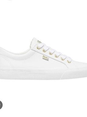 Keds Women’s Jump Kick Leather Sneaker in White with Gold Accents